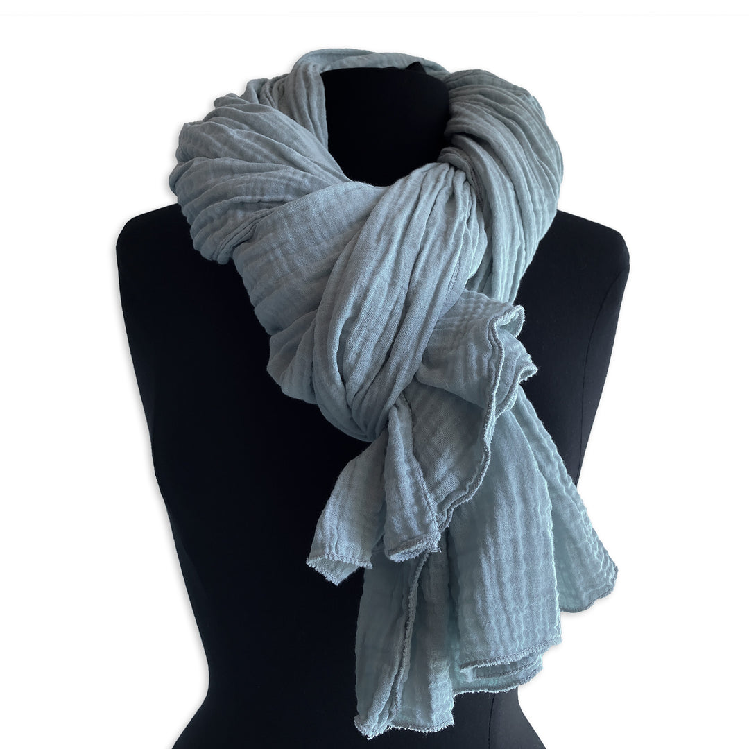 Foulard, mousseline vert-de-gris, 100% coton bio (double gaze doux et souple)