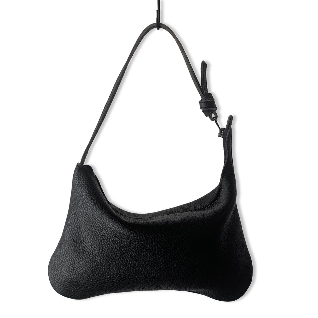 Pochette en cuir noire grainée